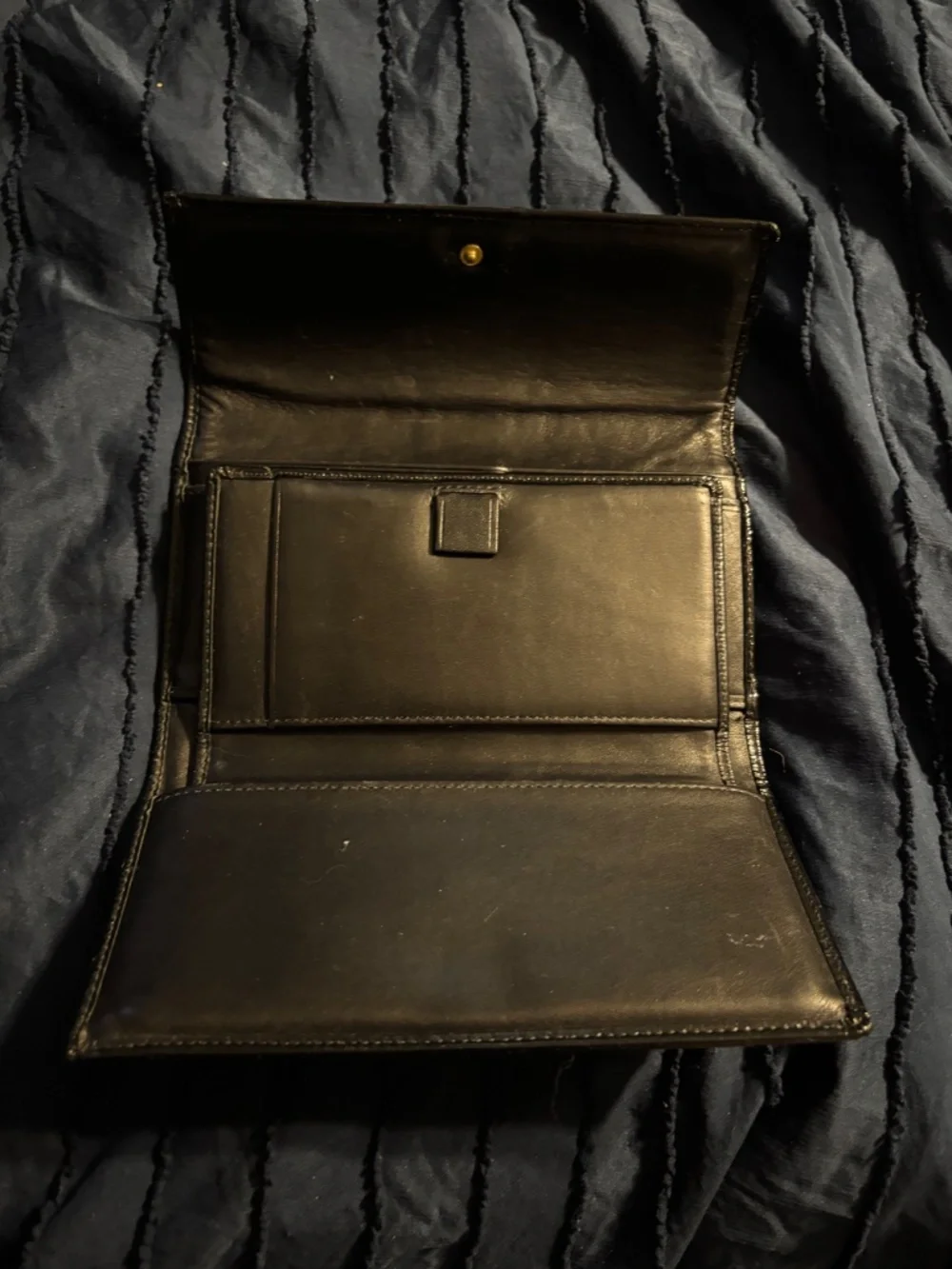 Coach Black Logo Tri-Fold Checkbook Wallet